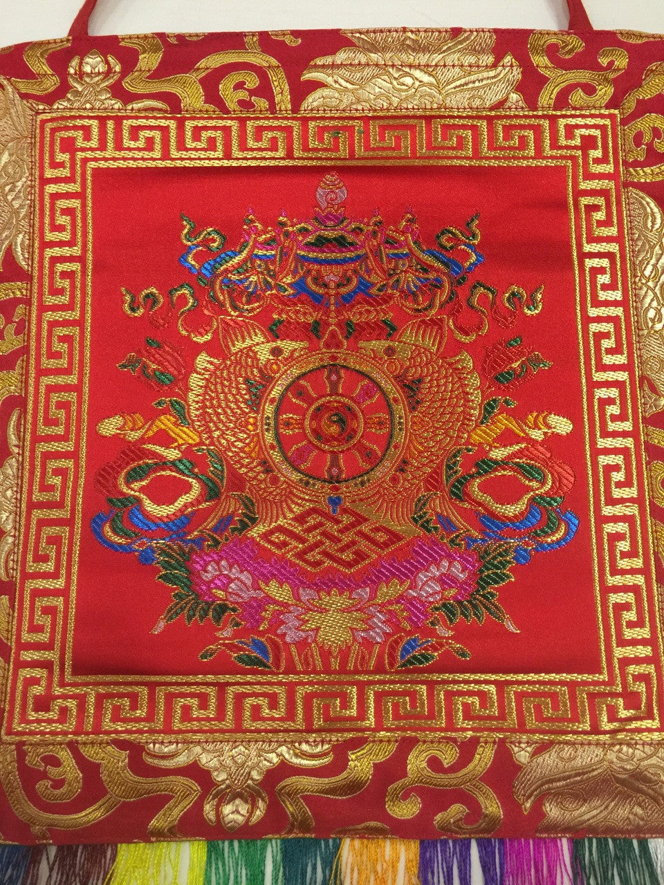 Tibetisch-buddhistisches rotes 8 Glückssymbol Wandbehang / Banner / Thangka