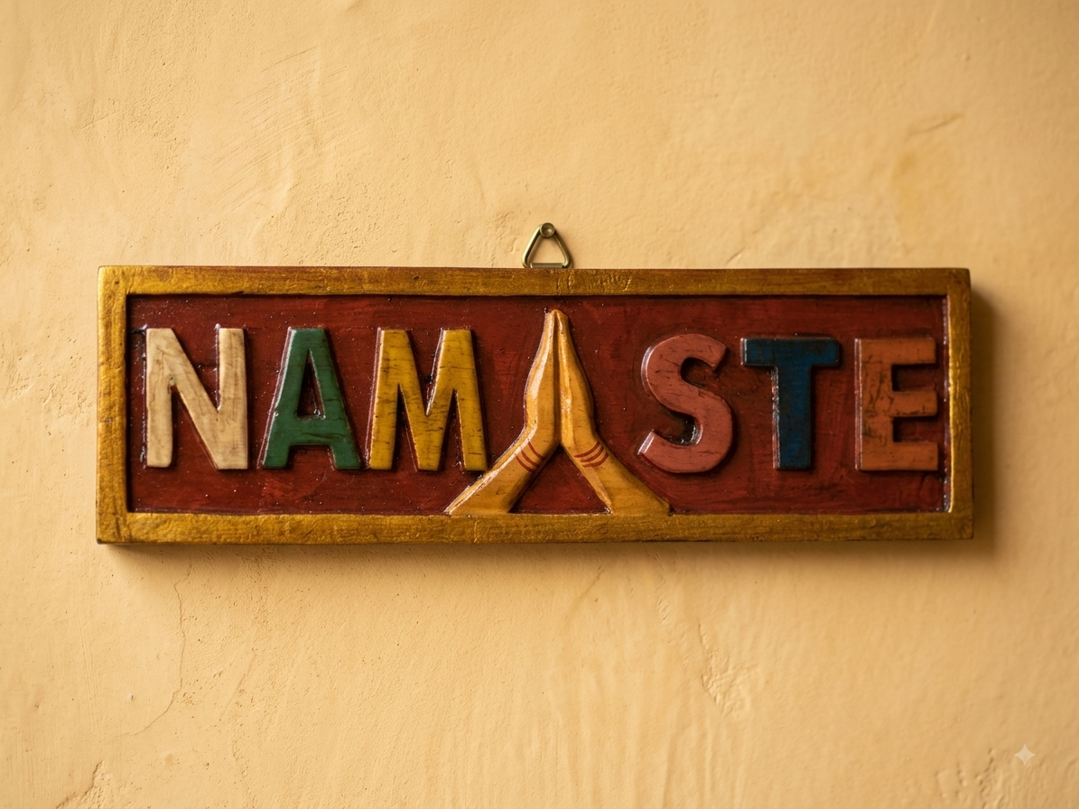Wooden Namaste Wall Hanging – Handmade in Nepal | Door & Wall Decor