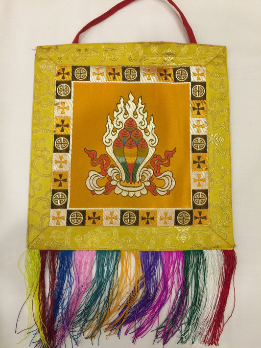 Tibetan buddhist yellow Norbu / precious jewel wall hanging / banner / thangka