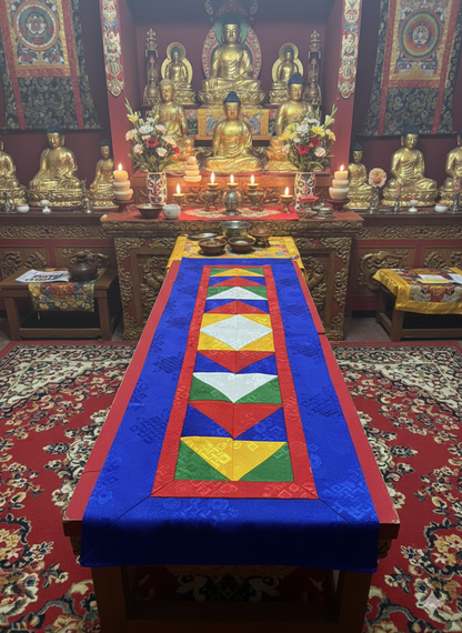 Tibetan buddhist endless knot light silk brocade table runner / shrine cover / Blue cloth