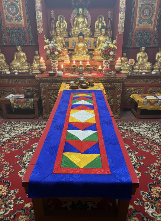 Tibetan buddhist endless knot light silk brocade table runner / shrine cover / Blue cloth