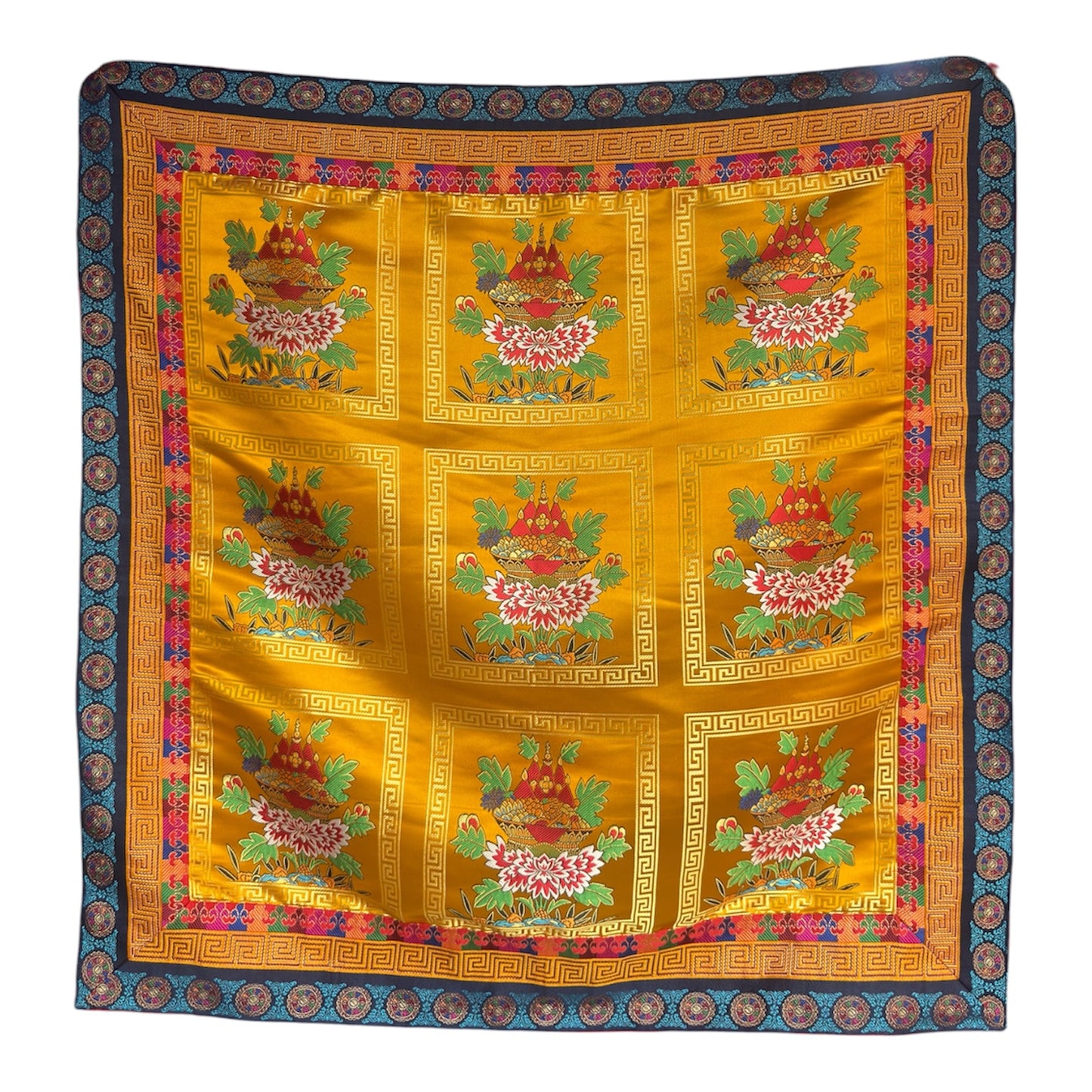 Handmade Tibetan buddhist Brocade Table Cover with Auspicious Offering Basket design/altar cloth