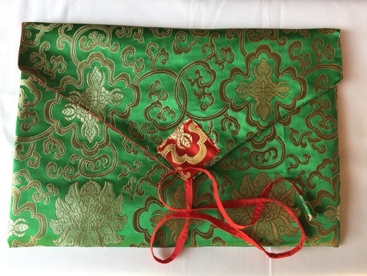 Tibetan buddhist green lotus design silk brocade dharma text cover /book cover/laptop cover/ A/4 size