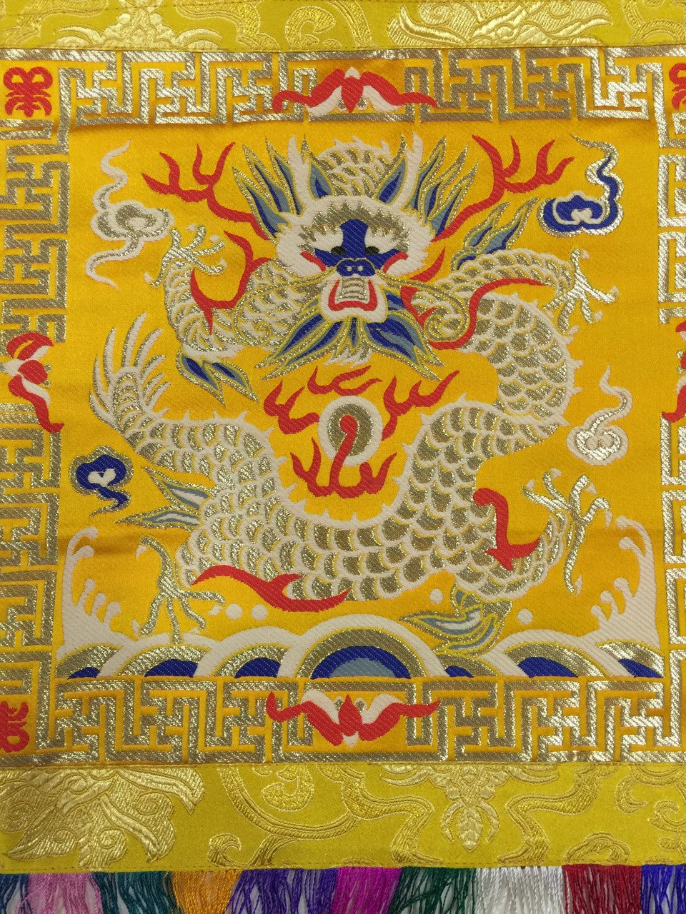 Tibetan buddhist yellow protector dragon wall hanging / banner / thangka