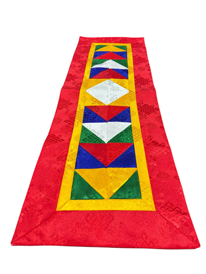 Tibetan buddhist endless knot light silk brocade table runner / shrine cover / red cloth