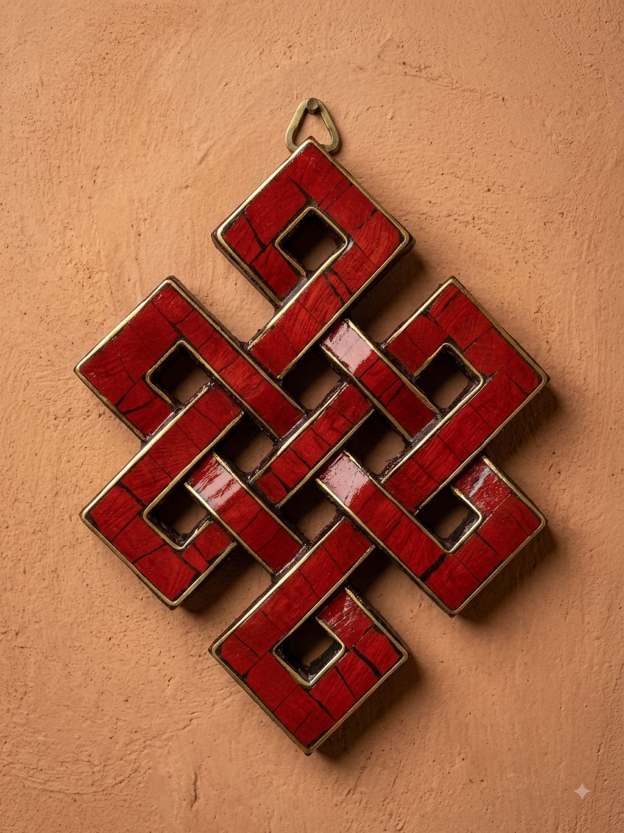 Handmade Buddhist Coral Inlay Endless Knot Door & Wall Hanging – Nepal
