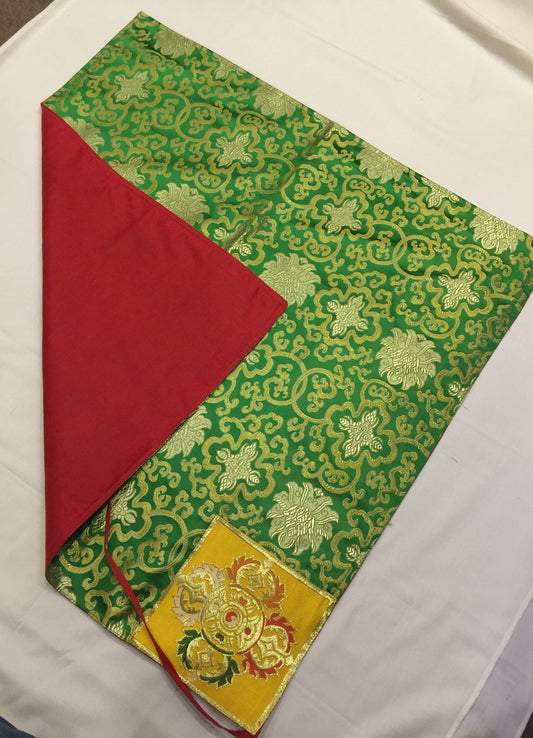 Tibetan Buddhist green lotus design Silk Brocade Book Wrapper/sutra/text Cover