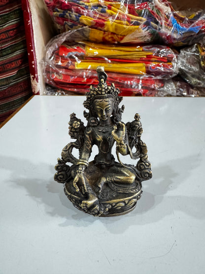 Nepalese buddhist handmade small green tara / dolma statue