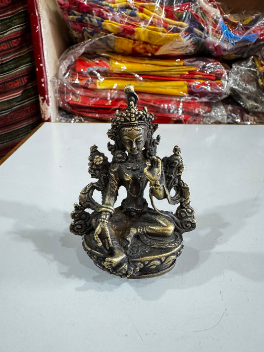Nepalese buddhist handmade small green tara / dolma statue