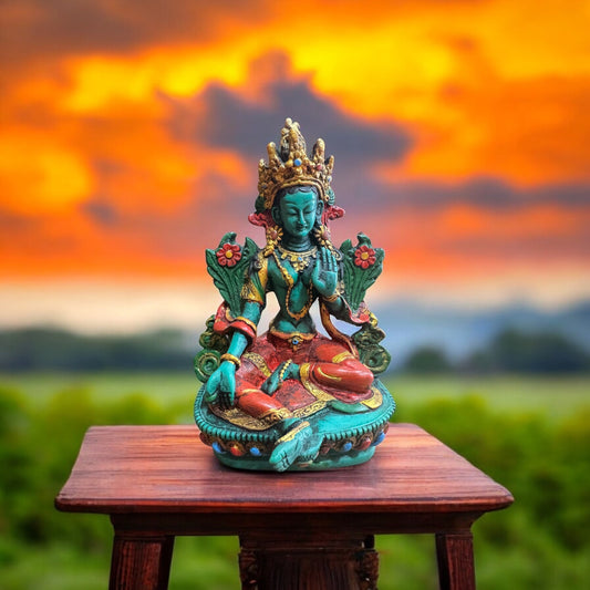 Tibetan buddhist green tara cold cast resin hand painted Statue / dolma