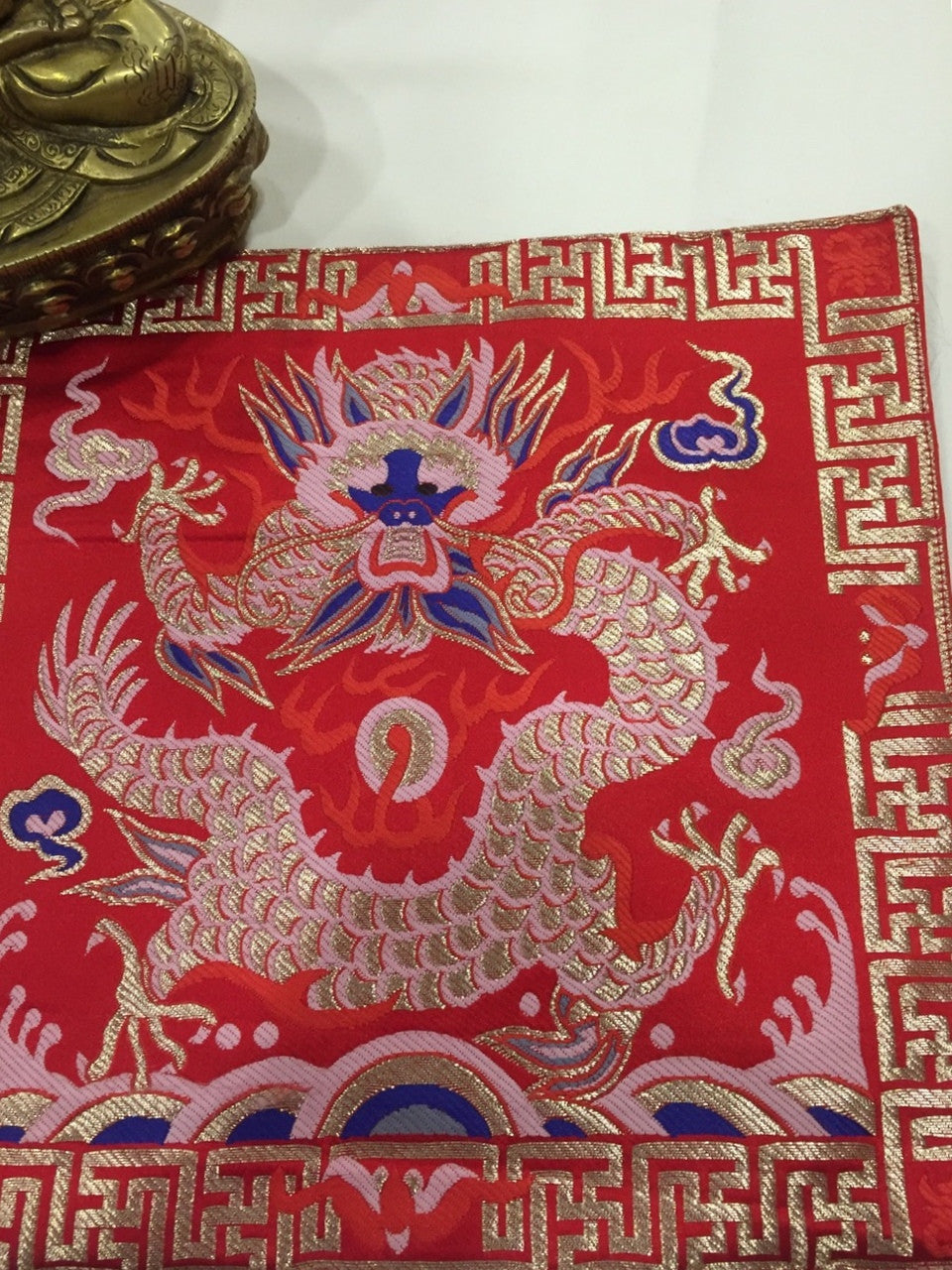 Tibetan buddhist silk brocade red dragon placemat / table cover / altar cloth / shrine cover