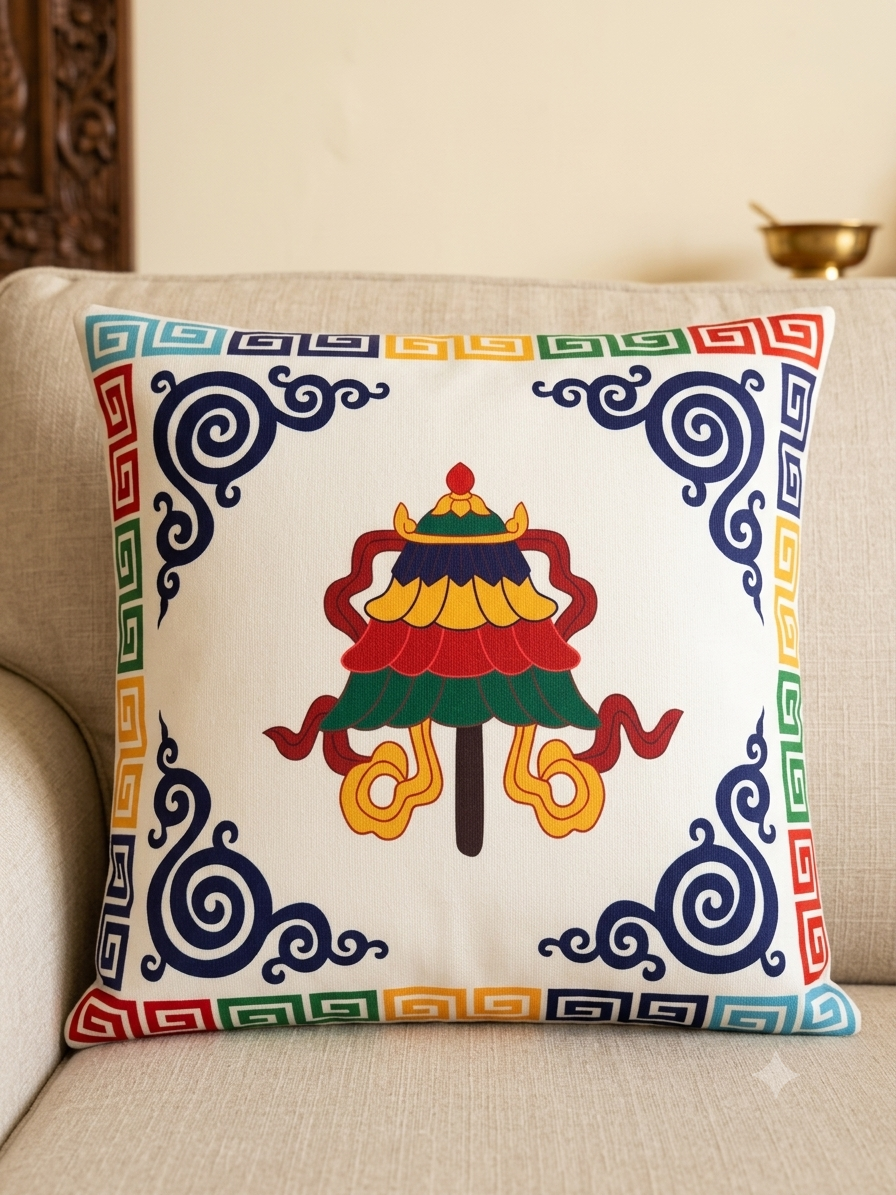 Tibetan Auspicious Symbol Cushion Cover – Handmade in Nepal | Silky Touch Velvet