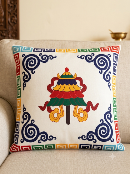 Tibetan Auspicious Symbol Cushion Cover – Handmade in Nepal | Silky Touch Velvet