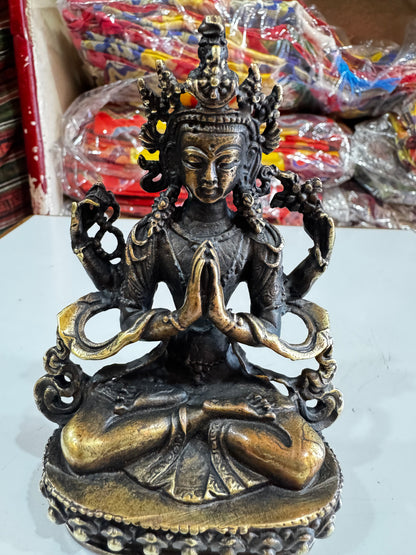 Nepalese buddhist small handmade chenrezig statue/ 4 armed Avalokiteshvara statue