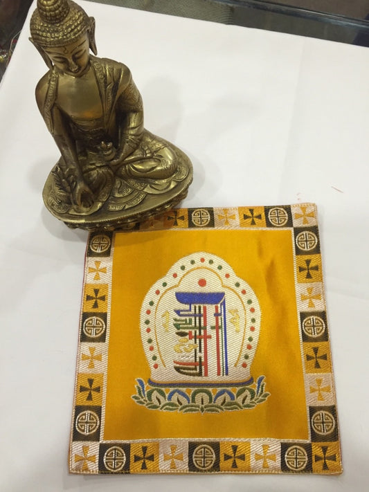 Tibetan buddhist silk brocade yellow kalachakra placemat / table cover / altar cloth