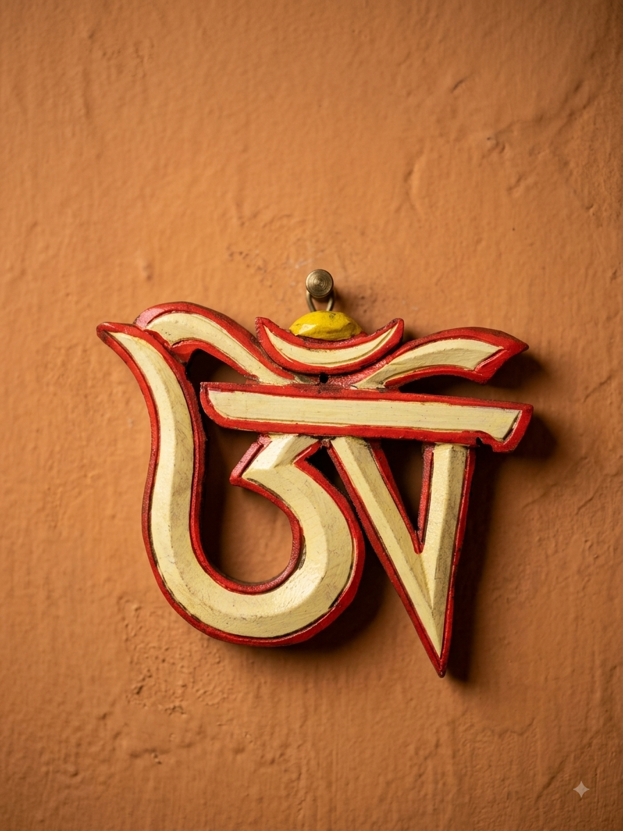 Handmade Tibetan Buddhist Om Wall Hanging – Painted Wooden Door & Wall Décor from Nepal