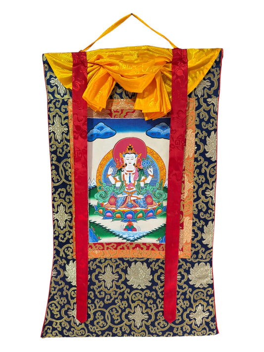 Tibetan buddhist 4 armed Chenrezig / Avalokiteshvara hand painted thangka / thangka painting