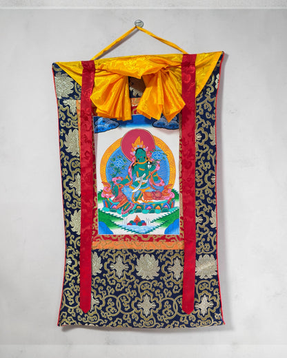 Tibetan buddhist green tara / dolma hand painted thangka / green tara thangka painting