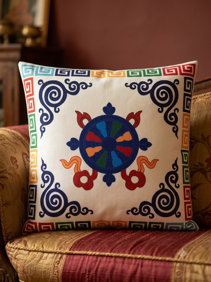 Tibetan Auspicious Symbol Cushion Cover – Handmade in Nepal | Silky Touch Velvet