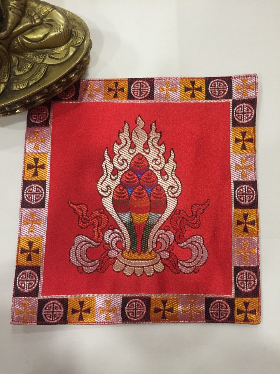 Tibetan buddhist silk brocade red Norbu / precious jewel placemat / table cover / altar cloth