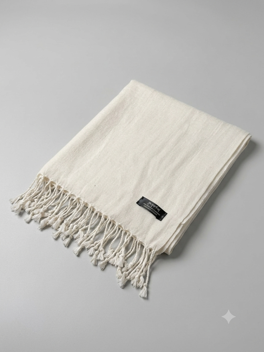 100% Handmade Cashmere Pashmina white Shawl for Meditation & Monks , ngakpa yogis – Large Lightweight Prayer Wrap | Handmade in Nepal