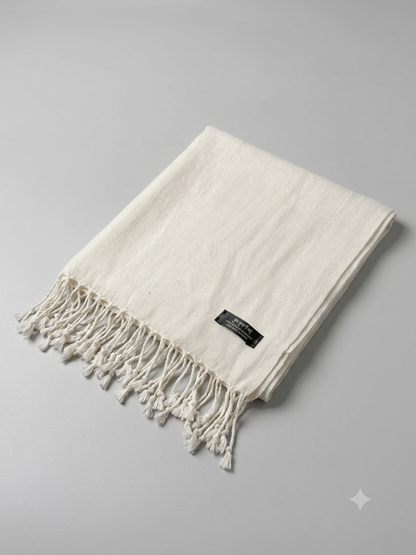 100% Handmade Cashmere Pashmina white Shawl for Meditation & Monks , ngakpa yogis – Large Lightweight Prayer Wrap | Handmade in Nepal