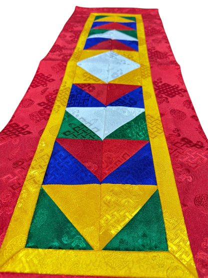 Tibetan buddhist endless knot light silk brocade table runner / shrine cover / red cloth