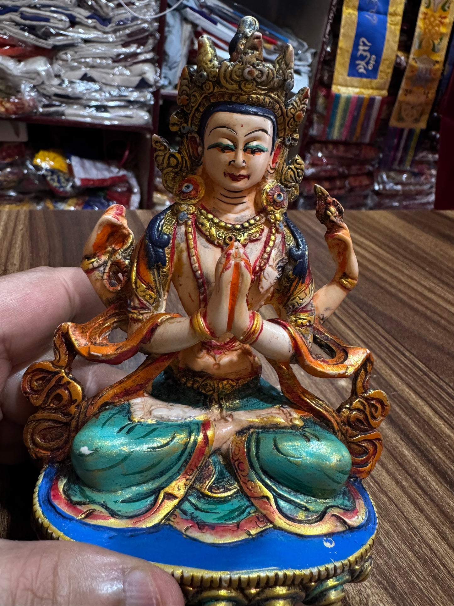 Handmade 4-Armed Chenrezig Statue – Cold Cast Resin, Made in Nepal