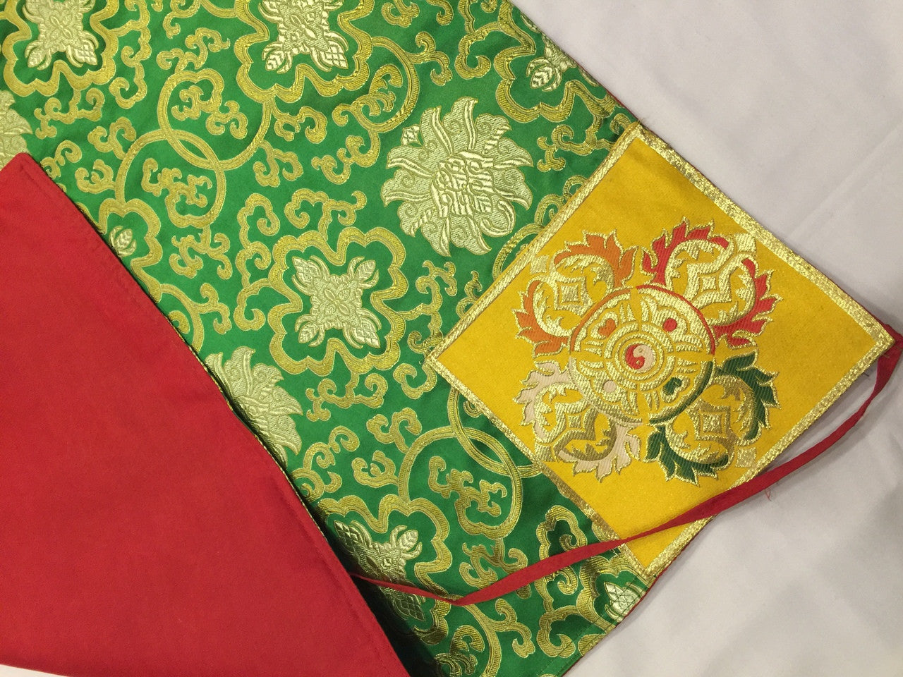 Tibetan Buddhist green lotus design Silk Brocade Book Wrapper/sutra/text Cover