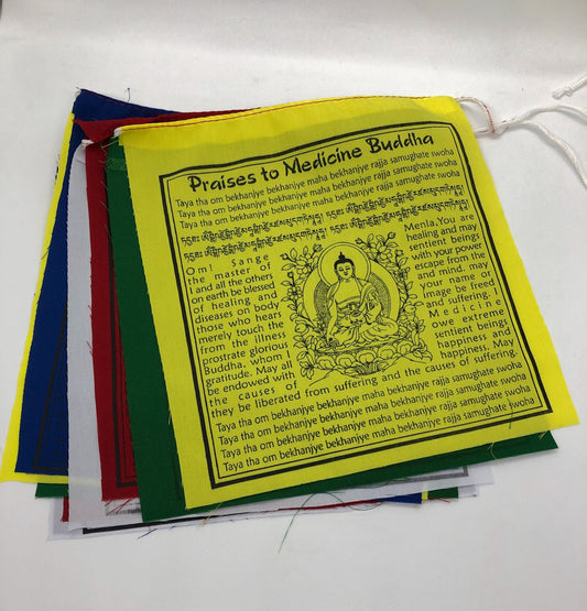 Tibetan buddhist medicine buddha mantra cotton prayer flag in English translation