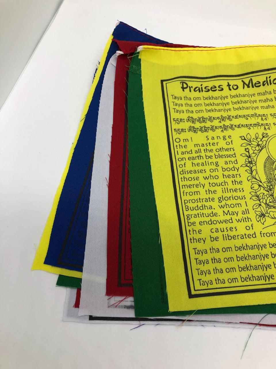 Tibetan buddhist medicine buddha mantra cotton prayer flag in English translation