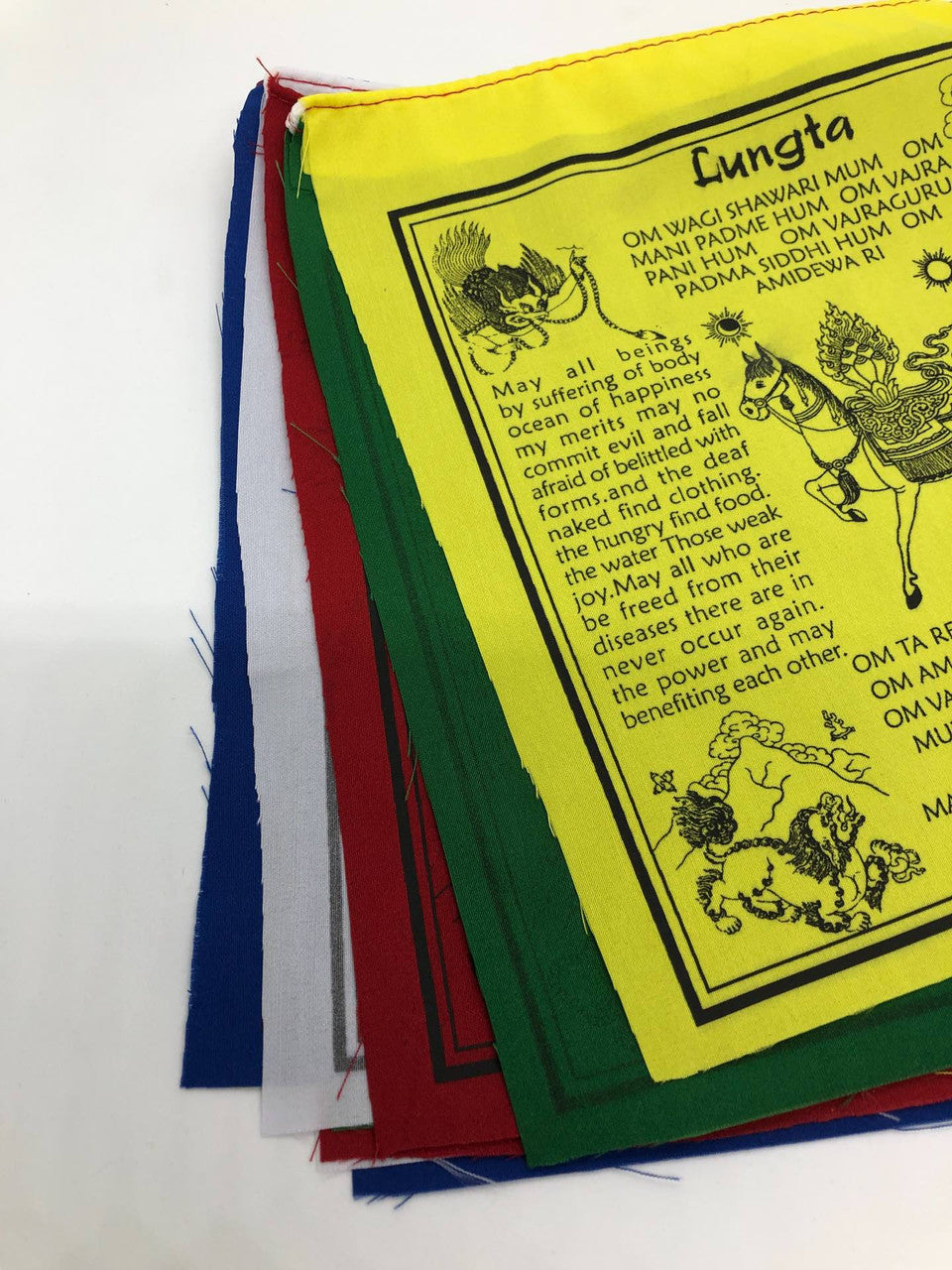 Tibetan buddhist windhorse lungta mantra cotton prayer flag in English translation