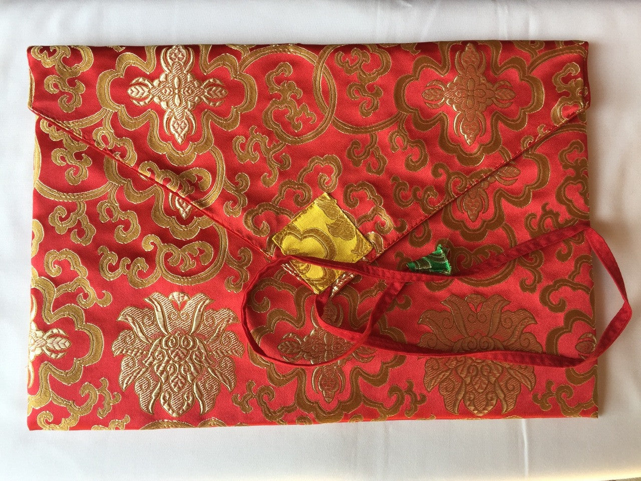 Tibetan buddhist red lotus design silk brocade dharma text cover /book cover/laptop cover/ A/4 size