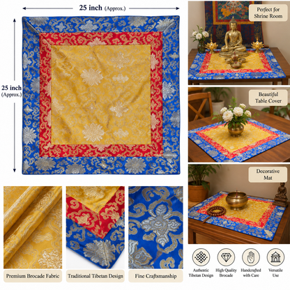 Tibetan buddhist lotus design Brocade Table Cover 25" x 25" – FREE USA SHIPPING | No Import Duty or Tax