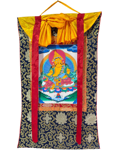 Tibetan buddhist yellow zambala hand painted thangka / zambala thangka painting