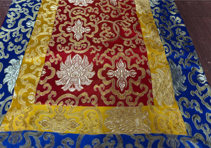 Long Tibetan Shrine Table Cover – Handmade Silk Brocade Lotus Design, Traditional Buddhist Altar Runner