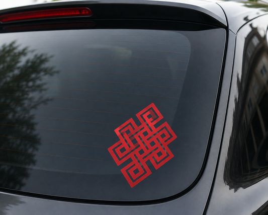 Buddhist endless knot symbol light reflector sticker for car /red colour/ made in nepal
