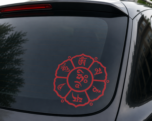 Tibetan buddhist om mane mantra light reflector sticker for car/ red colour / made in nepal
