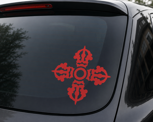 Tibetan buddhist dorje design light reflector sticker for car/ red colour / made in nepal