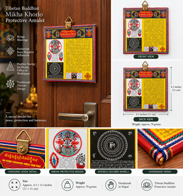 Tibetan Buddhist Mikha Khorlo Protective Amulet with Sacred Mantras – Handmade Tibetan Wall Hanging /door hanging / made in nepal