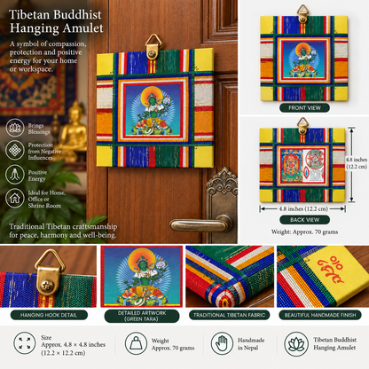 Tibetan Buddhist Green Tara protective Door hanging , Wall Hanging – Traditional Amulet Decor, handmade in Nepal