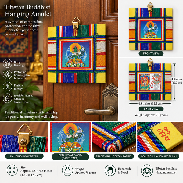 Tibetan Buddhist Green Tara protective Door hanging , Wall Hanging – Traditional Amulet Decor, handmade in Nepal