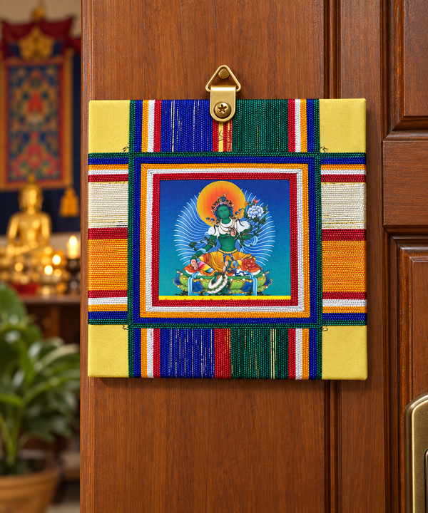 Tibetan Buddhist Green Tara protective Door hanging , Wall Hanging – Traditional Amulet Decor, handmade in Nepal