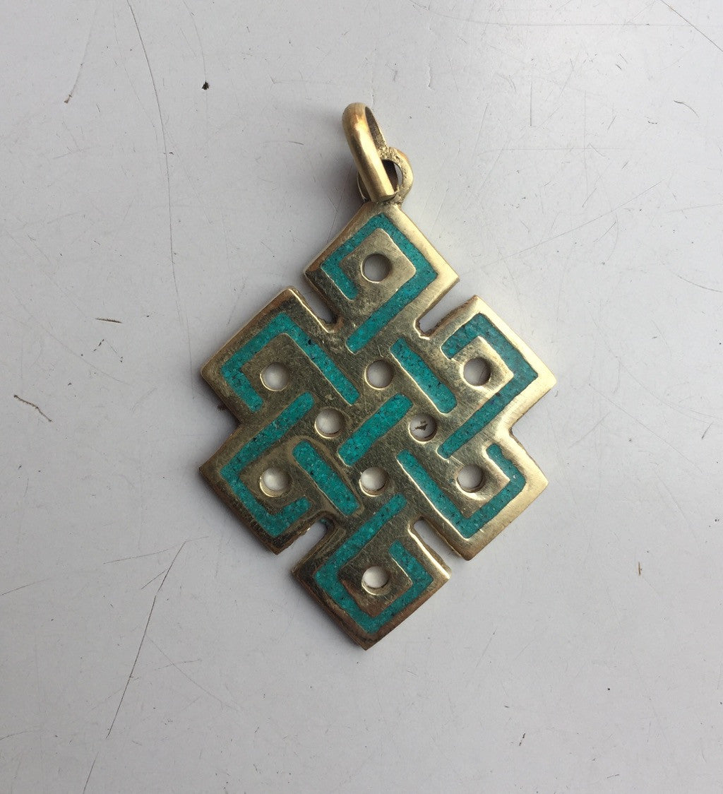 Tibetan Handmade Endless Knot Turquoise Pendant