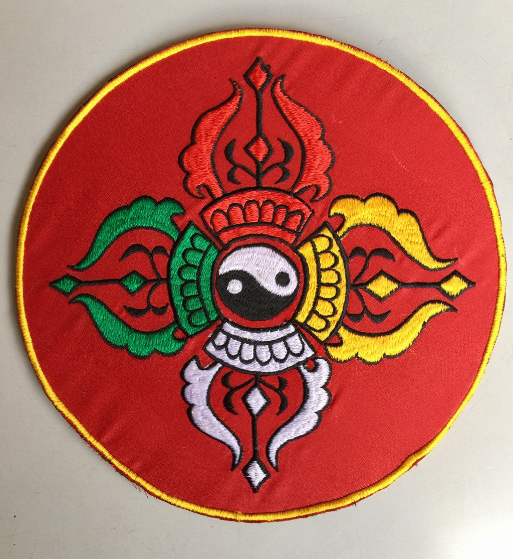 Tibetan Hand Embroidry red Double Dorje Round Table Placemat /Altar Cover