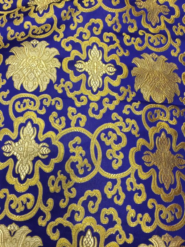 Tibetan buddhist blue lotus design silk brocade / silk fabrics