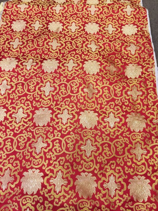 Tibetan buddhist red lotus design silk brocade / silk fabrics