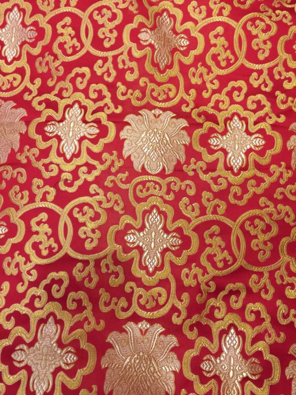 Tibetan buddhist red lotus design silk brocade / silk fabrics