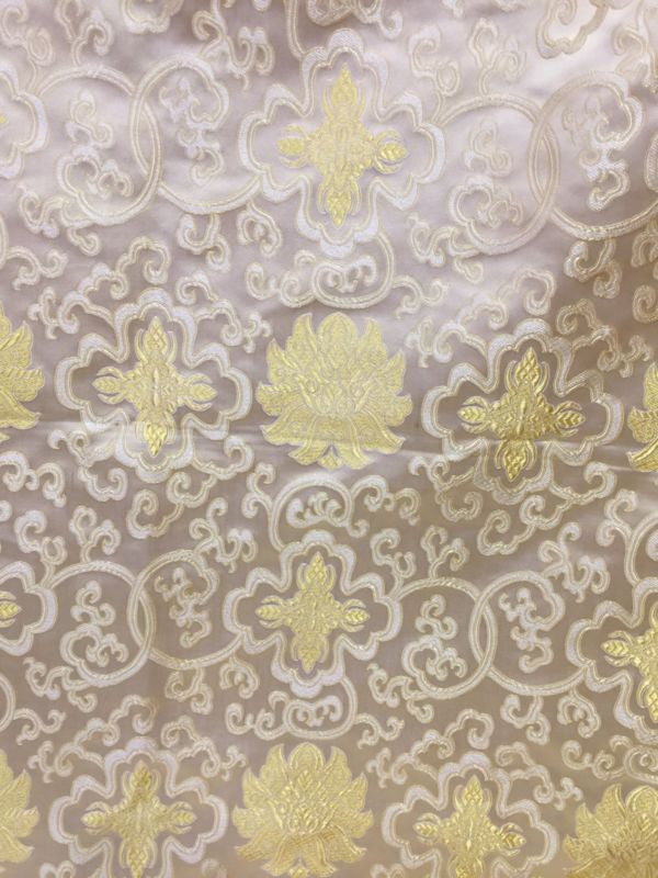 Tibetan buddhist white lotus design silk brocade / silk fabrics