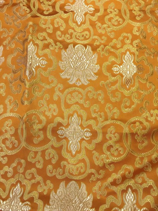 Tibetan buddhist orange lotus design silk brocade / silk fabrics